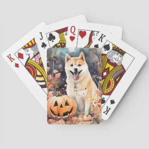Halloween Akita mit Pumpkins Beängstigend Spielkarten