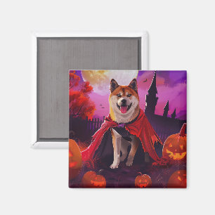 Halloween Akita Vampire Pumpkins Beängstigend Magnet