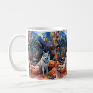 Halloween Alaskan Malamute mit Kürbissen Gruselig Kaffeetasse