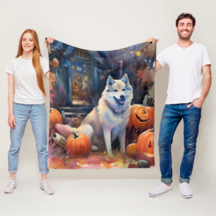 Halloween Alaskan Malamute mit Pumpkins Beängstige Fleecedecke