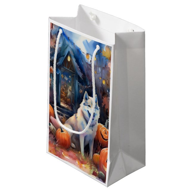 Halloween Alaskan Malamute mit Pumpkins Beängstige Kleine Geschenktüte (Vorderseite Schrägansicht)