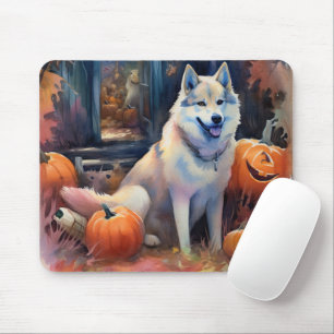 Halloween Alaskan Malamute mit Pumpkins Beängstige Mousepad