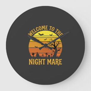 Halloween-Albtraum-Friedhof-Sonnenuntergang-Retro- Große Wanduhr