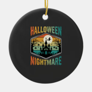Halloween-Albtraum Geisterburg Retro Vektor Keramik Ornament