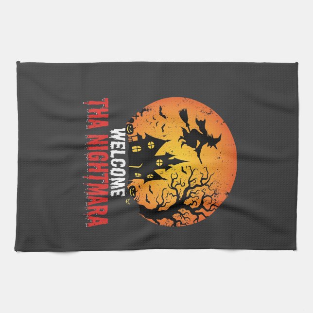 Halloween-Albtraum-Hexen-Haus-Design Geschirrtuch (Horizontal)