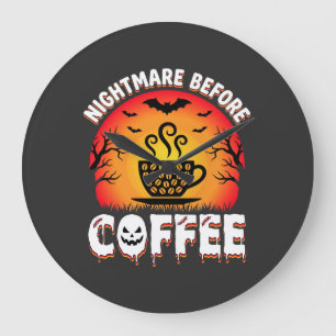 Halloween-Albtraum vor Kaffee-Fledermaus-Sonnenunt Große Wanduhr