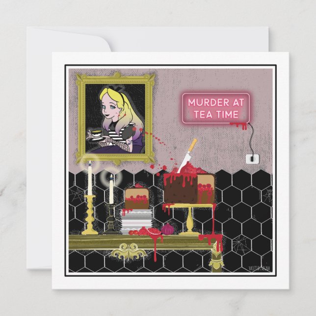 Halloween Alice in der Wunderland-Teezeit Einladung (Vorderseite)