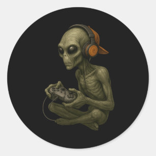 Halloween Alien Gamer Gaming Boys Men Kids T Runder Aufkleber
