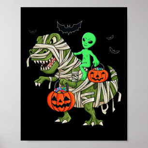 Halloween Alien Riding T Rex Fun Boys Girls Kinder Poster
