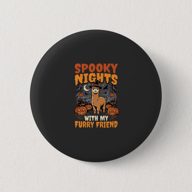 Halloween-Alpaka-Nacht Button (Vorderseite)