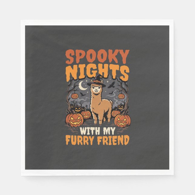 Halloween-Alpaka-Nacht Serviette (Vorderseite)