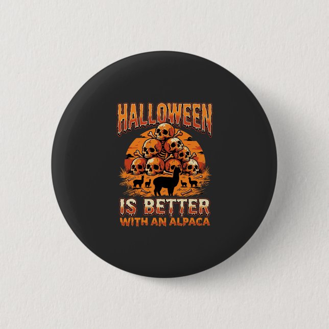 Halloween-Alpaka-Schädelhaufen Retro-Horror-Design Button (Vorderseite)