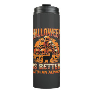 Halloween-Alpaka-Schädelhaufen Retro-Horror-Design Thermosbecher