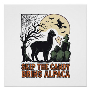Halloween-Alpaka-Shirt Süß Gruselig Vintage Tier Poster