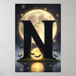 Halloween Alphabet Kids ABC Letter N Poster