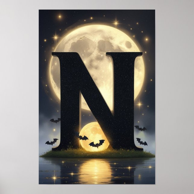 Halloween Alphabet Kinder ABC Buchstabe N Poster (Vorne)