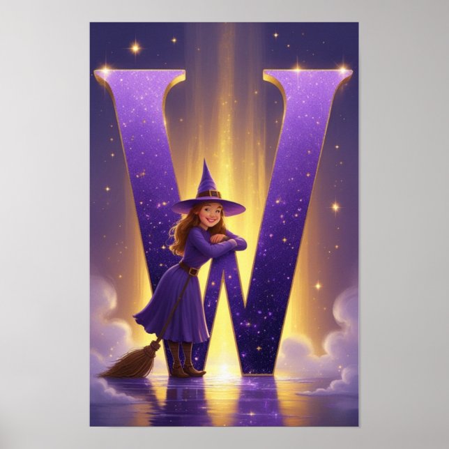 Halloween Alphabet Kinder ABC Buchstabe W Poster (Vorne)