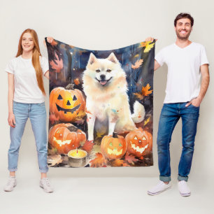 Halloween American Akita mit Pumpkins Beängstigend Fleecedecke