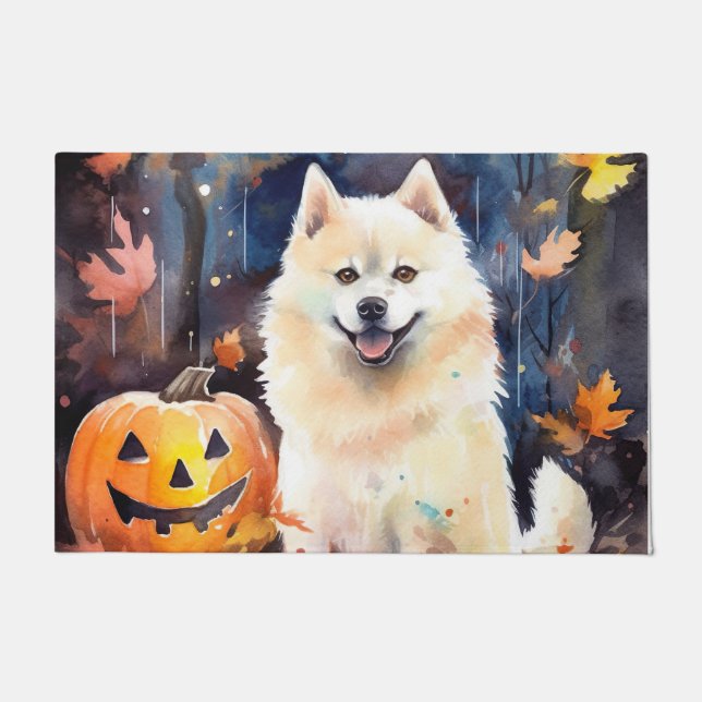Halloween American Akita mit Pumpkins Beängstigend Fußmatte (Vorderseite)