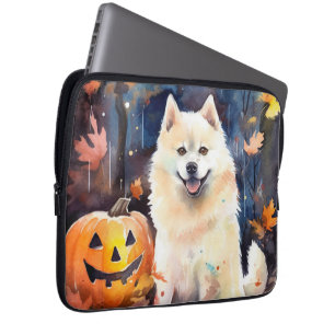 Halloween American Akita mit Pumpkins Beängstigend Laptopschutzhülle
