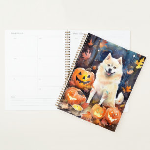 Halloween American Akita mit Pumpkins Beängstigend Planer