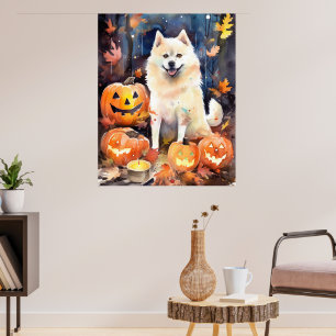 Halloween American Akita mit Pumpkins Beängstigend Poster