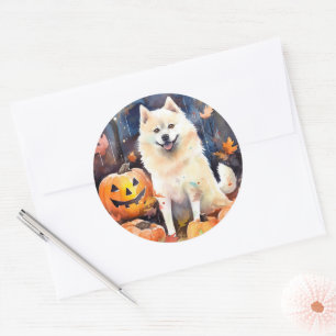 Halloween American Akita mit Pumpkins Beängstigend Runder Aufkleber