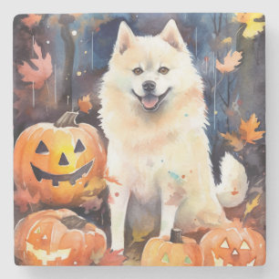 Halloween American Akita mit Pumpkins Beängstigend Steinuntersetzer