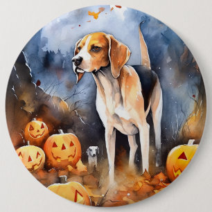 Halloween American English Foxhound with Pumpkins Button