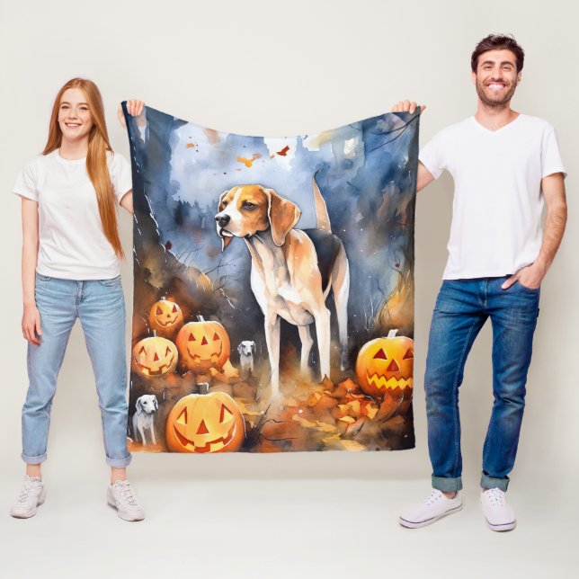 Halloween American English Foxhound with Pumpkins Fleecedecke (Beispiel)