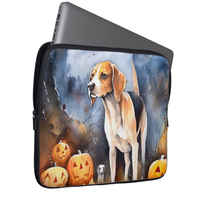 Halloween American English Foxhound with Pumpkins Laptopschutzhülle (Vorne Rechts)