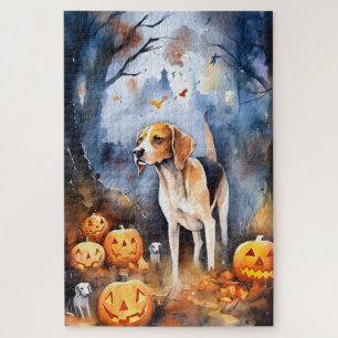 Halloween American English Foxhound with Pumpkins Puzzle