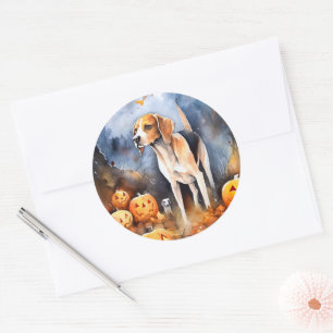 Halloween American English Foxhound With Pumpkins Runder Aufkleber