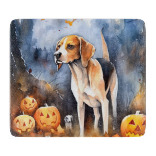 Halloween American English Foxhound with Pumpkins Schneidebrett