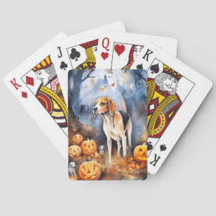 Halloween American English Foxhound with Pumpkins Spielkarten