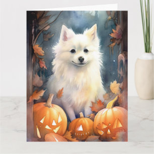 Halloween American Eskimo mit Kürbissen Gruselig Karte