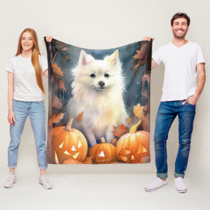 Halloween American Eskimo mit Pumpkins Beängstigen Fleecedecke