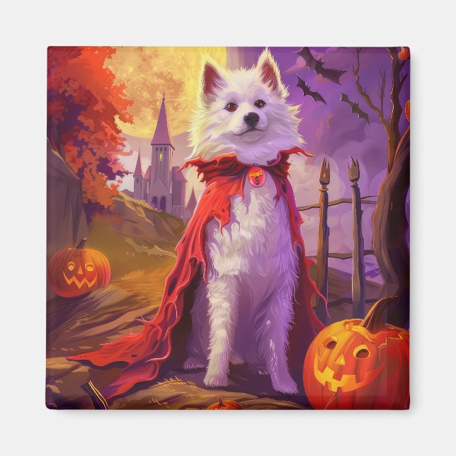 Halloween American Eskimo Pumpkins Beängstigend Magnet (Vorne)
