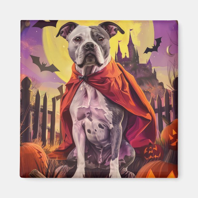 Halloween American Staffordshire Pumpkins Beängsti Magnet (Vorne)