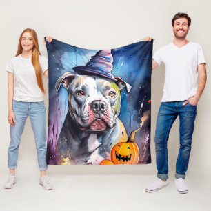 Halloween American Staffordshire with Pumpkins Fleecedecke