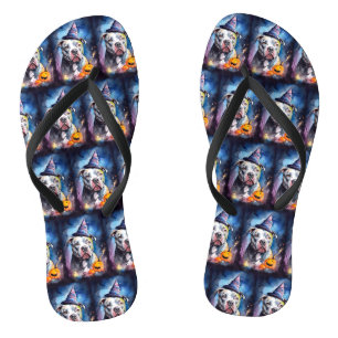 Halloween American Staffordshire with Pumpkins Flip Flops