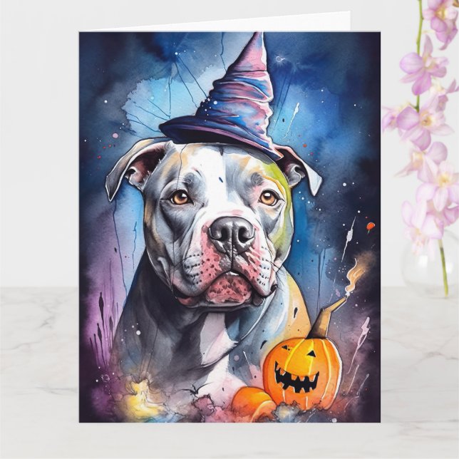Halloween American Staffordshire with Pumpkins Karte (Orchidee)