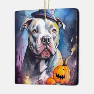 Halloween American Staffordshire with Pumpkins Keramikornament
