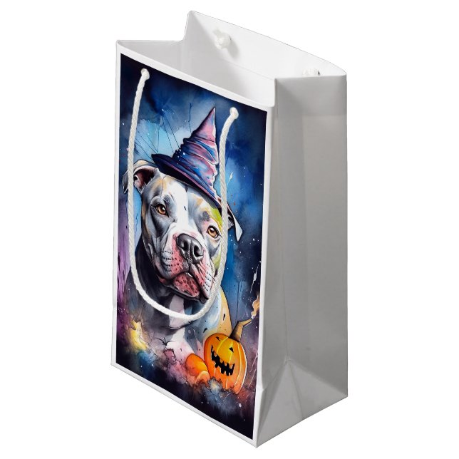 Halloween American Staffordshire with Pumpkins Kleine Geschenktüte (Vorderseite Schrägansicht)