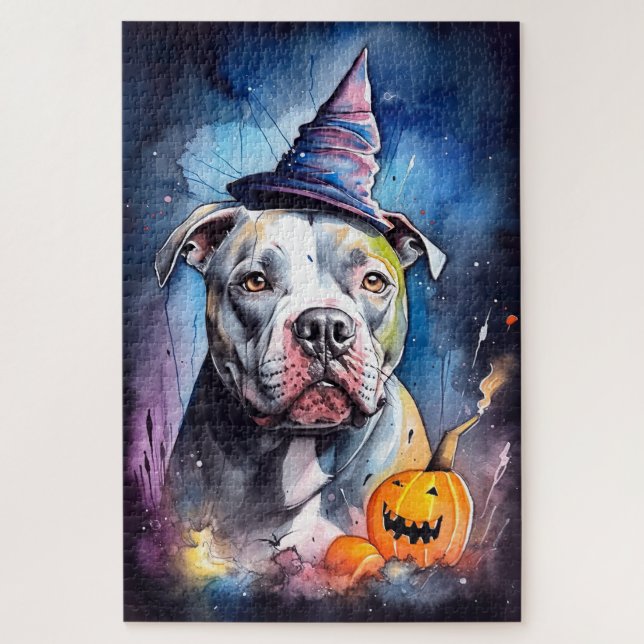 Halloween American Staffordshire with Pumpkins Puzzle (Vertikal)