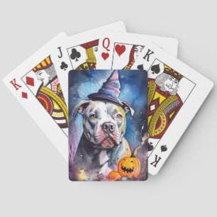 Halloween American Staffordshire with Pumpkins Spielkarten