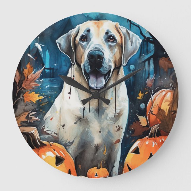 Halloween Anatolischer Schäferhund mit Pumpkins Be Große Wanduhr (Vorderseite)