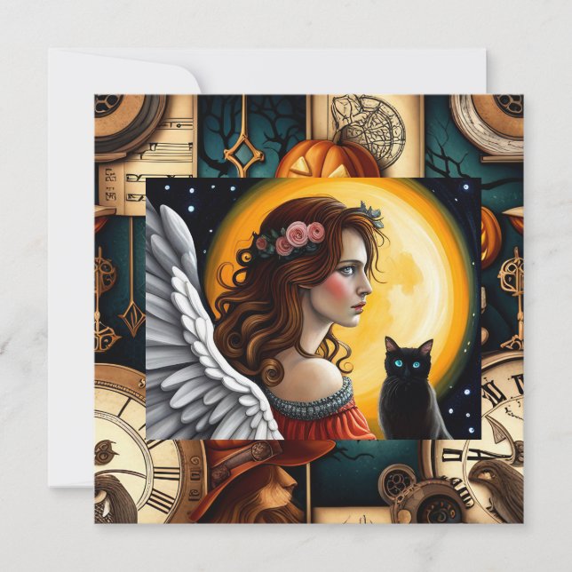 Halloween Angel und Black Cat Card (Vorderseite)