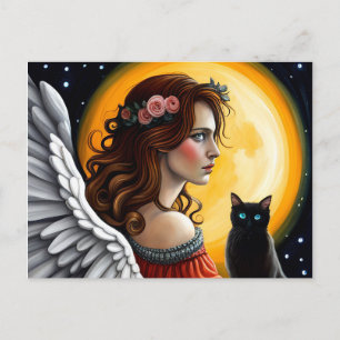 Halloween Angel und Schwarze Katze Postkarte