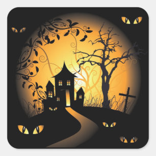 Halloween - ängstliche Augen, die dich beobachten Quadratischer Aufkleber